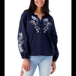 Driftwood Jeans Embroidered Peasant Top Bluebell Fleur - Regular